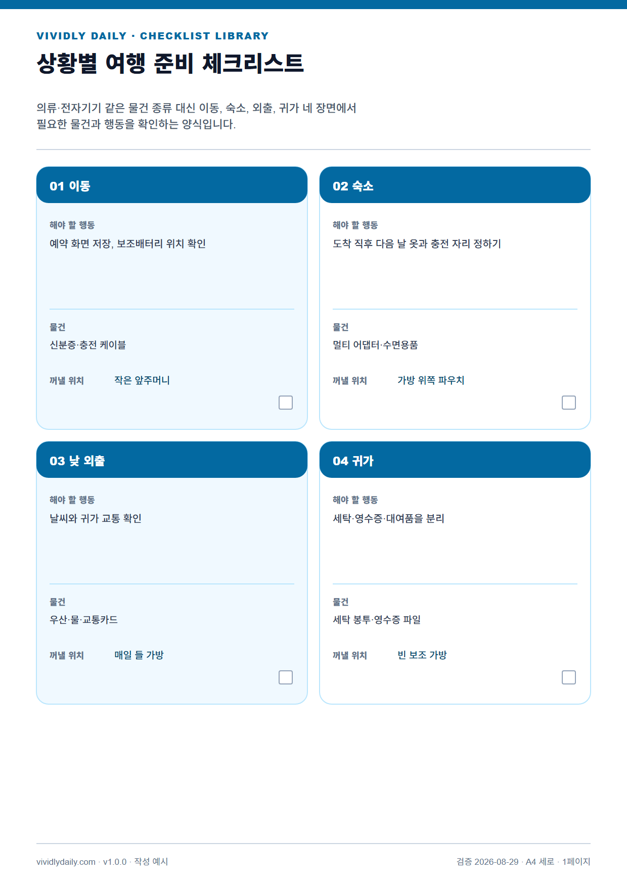 상황별 여행 준비 체크리스트 작성 예시 실제 미리보기